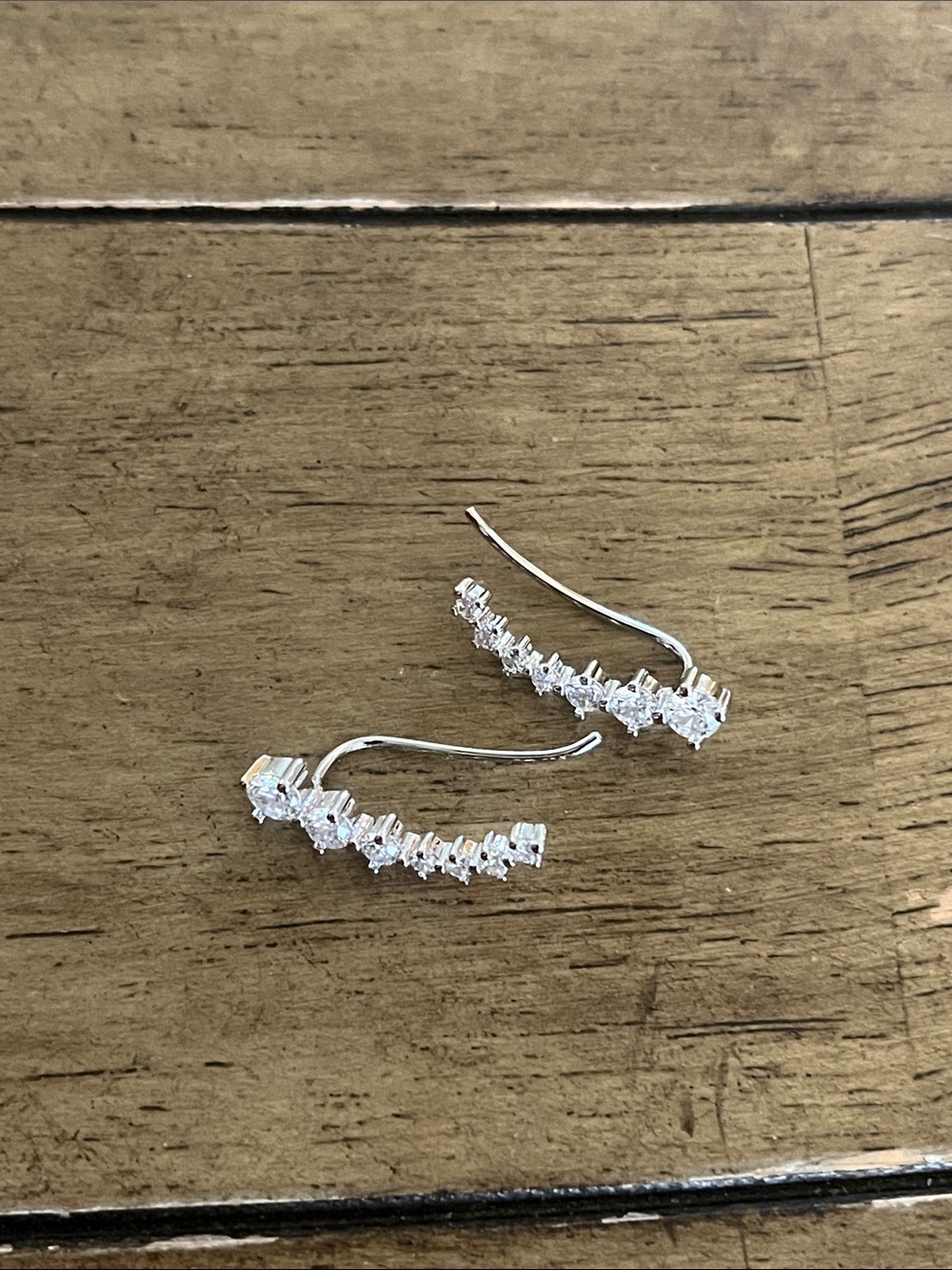 Silver Cubic Zirconia Ear Climbers - Sparkling Silver Women's Earrings